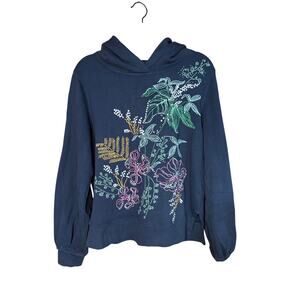 Maeve Anthropologie Black Sweatshirt Small Floral Embroidery